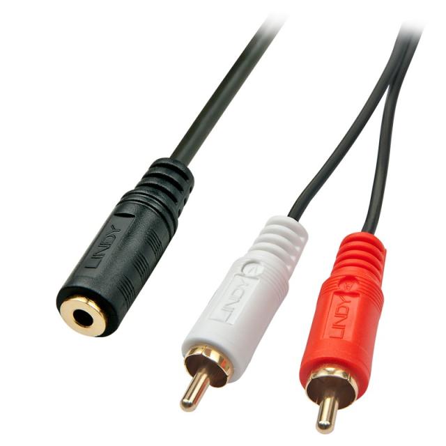 Lindy - 35677 cable de audio 0,25 m 2 x RCA 3,5mm Negro, Rojo, Blanco