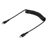 StarTech.com - Cable de 50cm USB-C a Lightning MFi, Cable USB Tipo C Rizado de Carga Negro para iPhone, con Recubrimiento de TPE