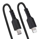 StarTech.com - Cable de 50cm USB-C a Lightning MFi, Cable USB Tipo C Rizado de Carga Negro para iPhone, con Recubrimiento de TPE