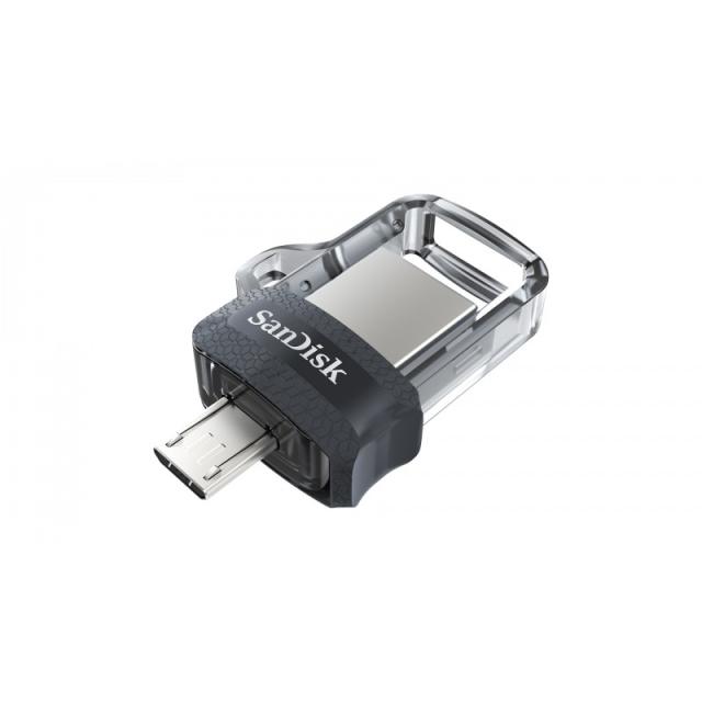 SanDisk - Ultra Dual m3.0 unidad flash USB 128 GB USB Type-A / Micro-USB 3.2 Gen 1 (3.1 Gen 1) Negro, Plata, Transparente