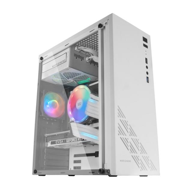 Mars Gaming - MC100W - Caja Gaming ATX, ventilador 90mm FRGB, ventilación convect-cool, color blanco