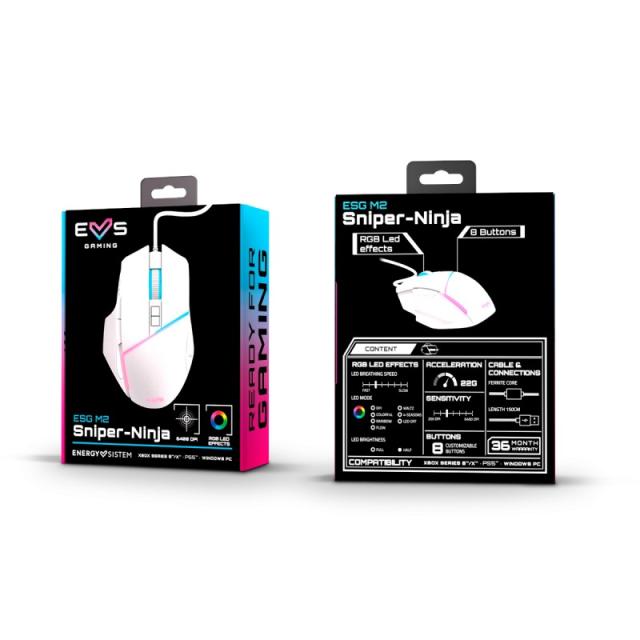Energy Sistem - ESG M2 Sniper-Ninja ratón Juego mano derecha USB tipo A Óptico 6400 DPI