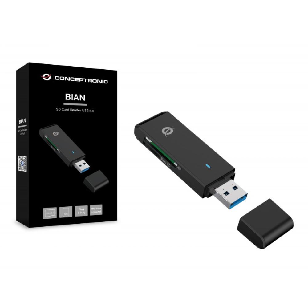 Conceptronic - BIAN02B lector de tarjeta USB 3.2 Gen 1 (3.1 Gen 1) Type-A Negro