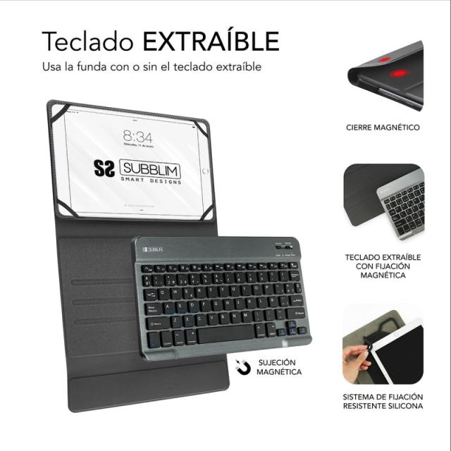 SUBBLIM - Funda con Teclado KEYTAB PRO BLUETOOTH 10,1" Grey
