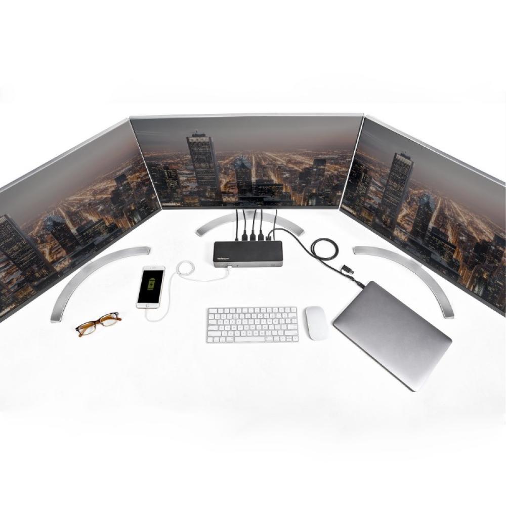 StarTech.com - Docking Station USB-C y USB-A 10Gb - Replicador de Puertos Híbrido Universal para 3 Monitores DisplayPort y HDMI