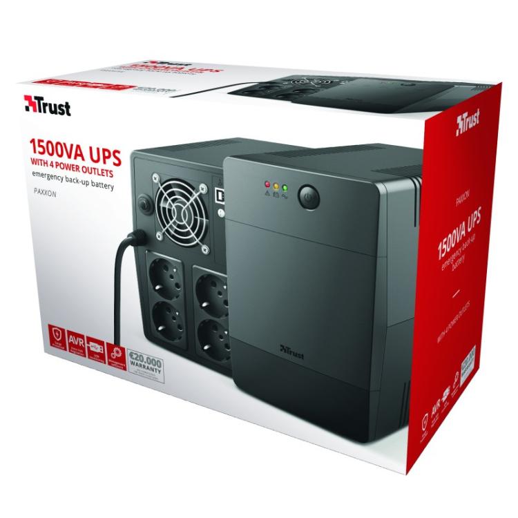 Trust - Paxxon sistema de alimentación ininterrumpida (UPS) 1,5 kVA 900 W 4 salidas AC