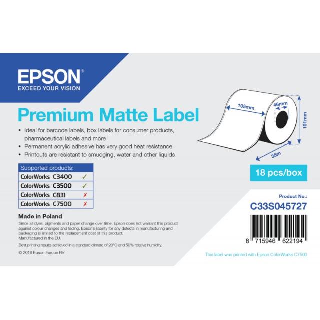 Epson - Premium Matte Label - Continuous Roll: 105mm x 35m