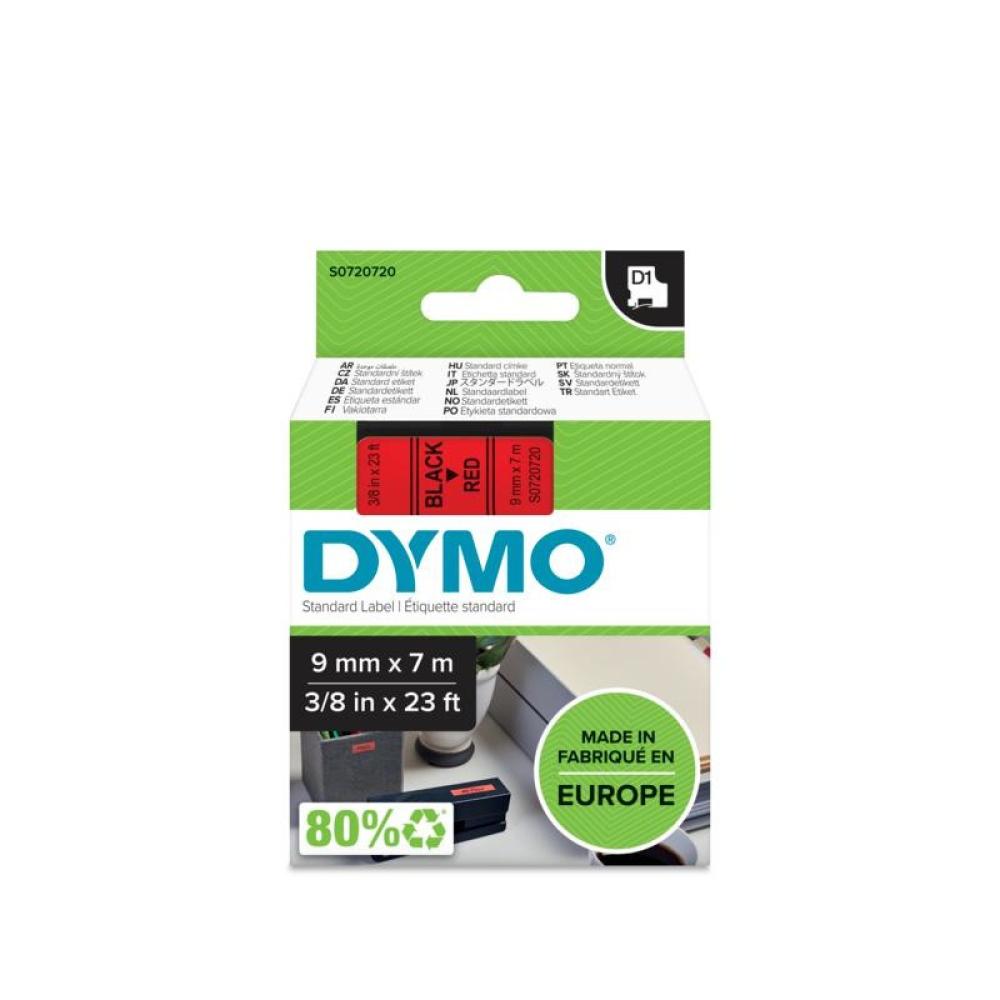 DYMO - D1 - Etiquetas estándar - Negro sobre rojo - 9mm x 7m
