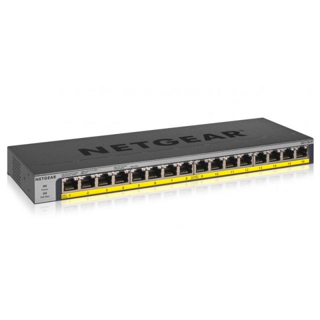 NETGEAR - GS116LP No administrado Gigabit Ethernet (10/100/1000) Energía sobre Ethernet (PoE) Negro