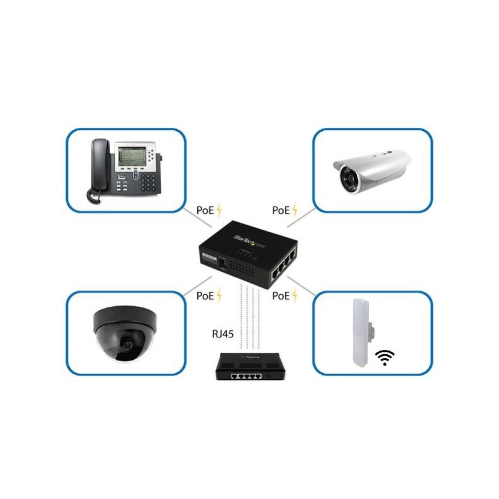 StarTech.com - Inyector de Alimentación PoE Power over Ethernet Midspan 4 Puertos Gigabit RJ45 de Pared - 802.3 at af
