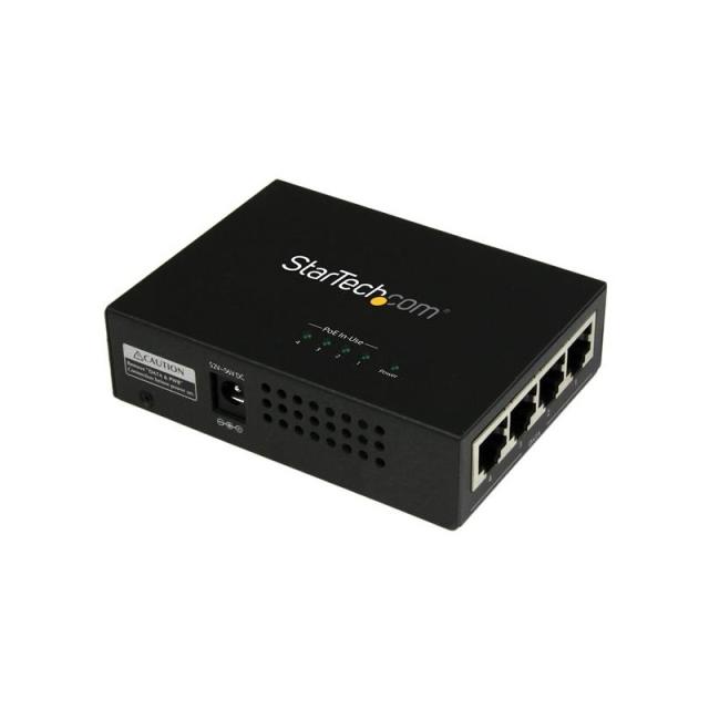 StarTech.com - Inyector de Alimentación PoE Power over Ethernet Midspan 4 Puertos Gigabit RJ45 de Pared - 802.3 at af
