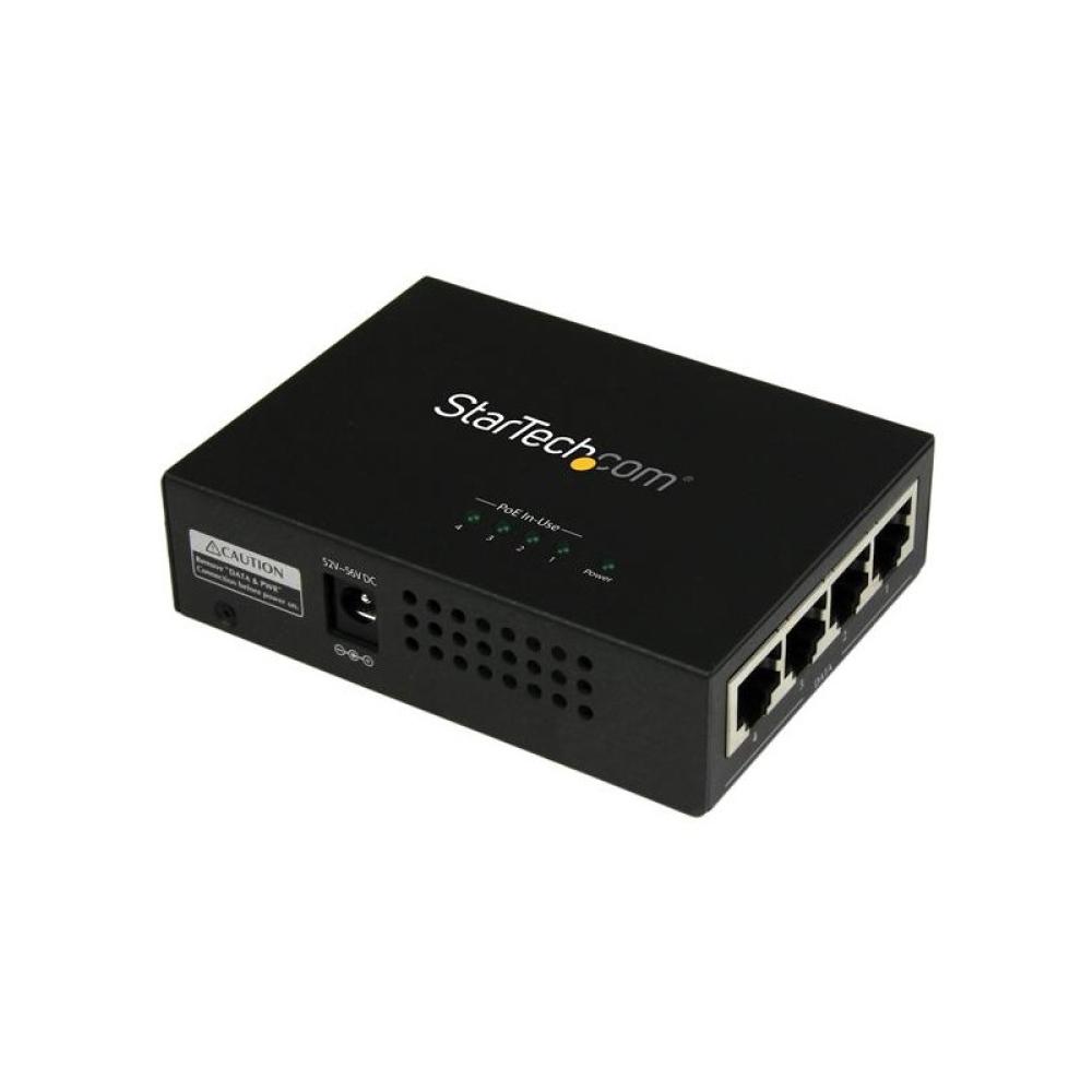 StarTech.com - Inyector de Alimentación PoE Power over Ethernet Midspan 4 Puertos Gigabit RJ45 de Pared - 802.3 at af