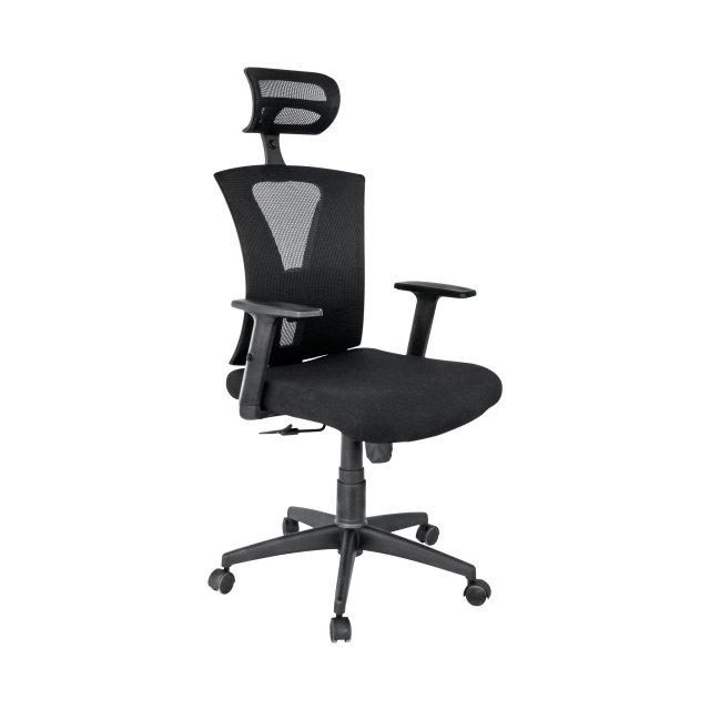 Sillón de oficina SHANGHAI, ergonómico, basculante, malla negra, asiento tejido negro