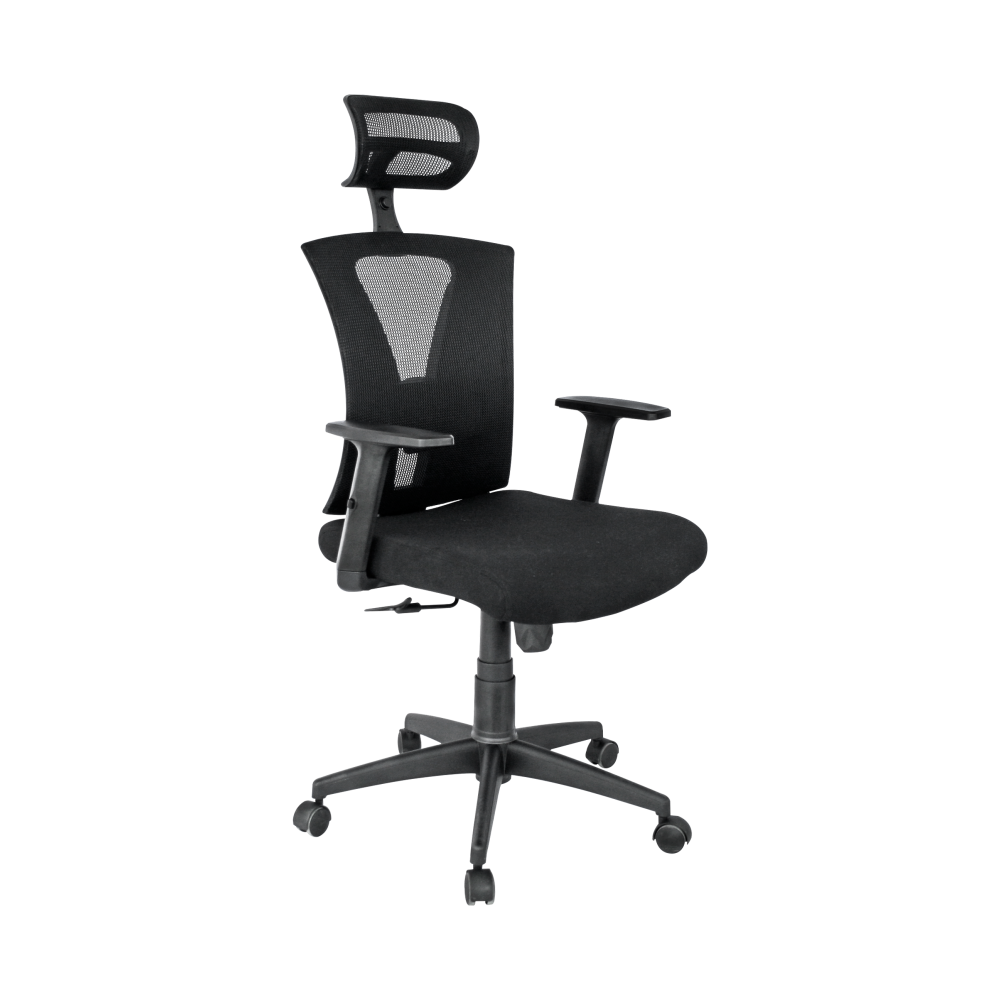 Sillón de oficina SHANGHAI, ergonómico, basculante, malla negra, asiento tejido negro