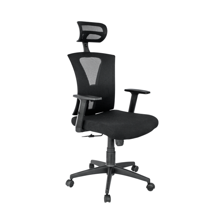 Sillón de oficina SHANGHAI, ergonómico, basculante, malla negra, asiento tejido negro
