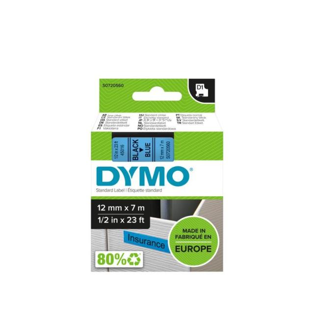 DYMO - D1 - Etiquetas estándar - Negro sobre azul - 12mm x 7m