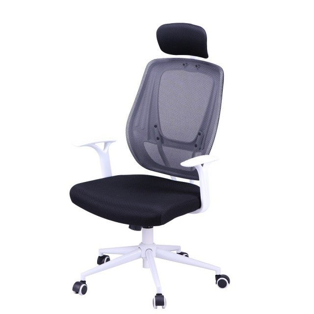 Sillón de oficina ULRIK, blanco, gas, basculante, malla y tejido negro