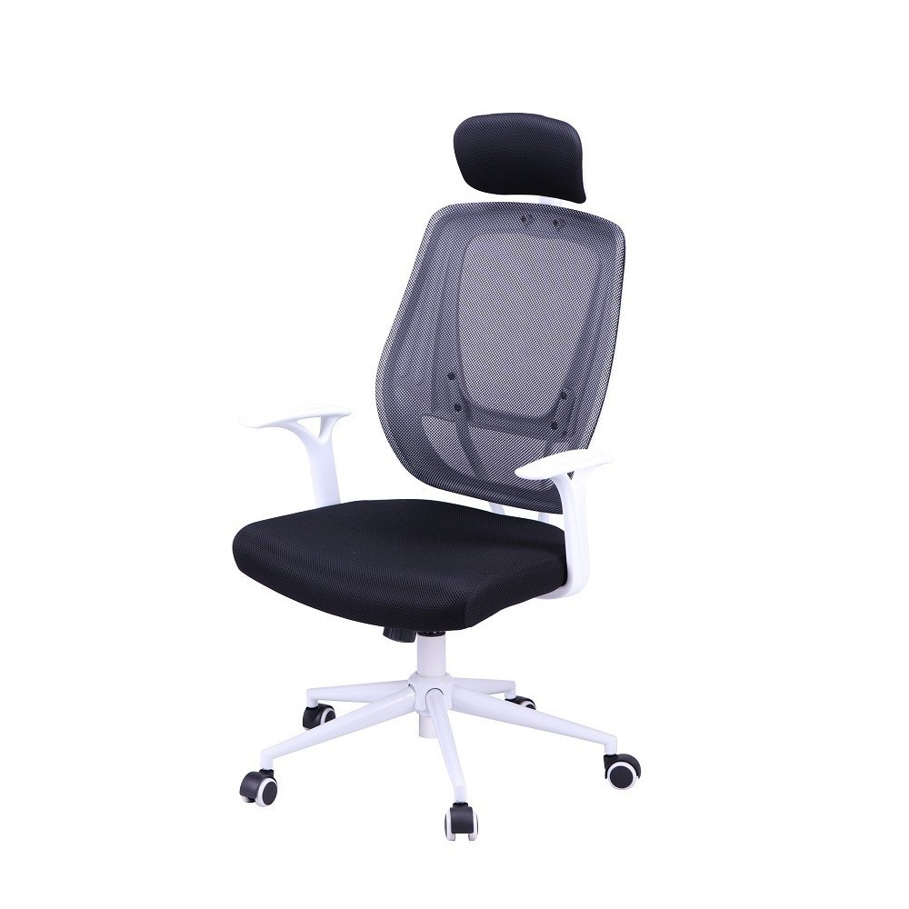 Sillón de oficina ULRIK, blanco, gas, basculante, malla y tejido negro