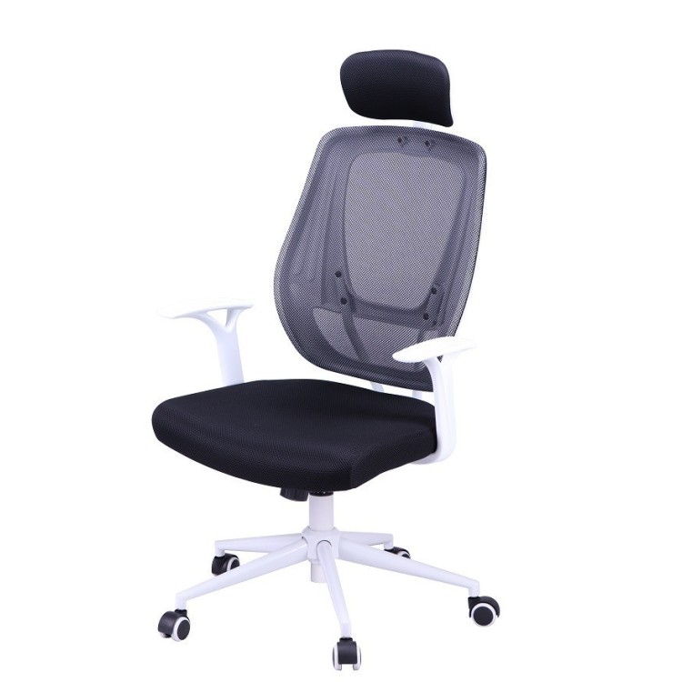 Sillón de oficina ULRIK, blanco, gas, basculante, malla y tejido negro