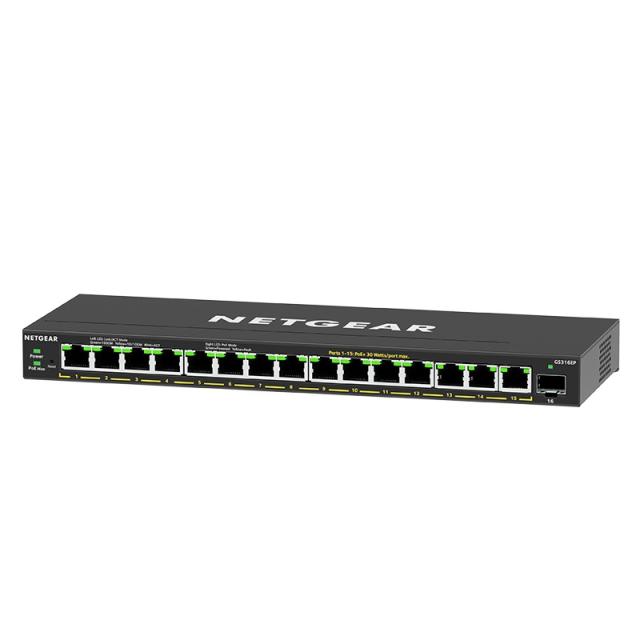 NETGEAR - GS316EP-100PES switch Gestionado Gigabit Ethernet (10/100/1000) Energía sobre Ethernet (PoE) Negro