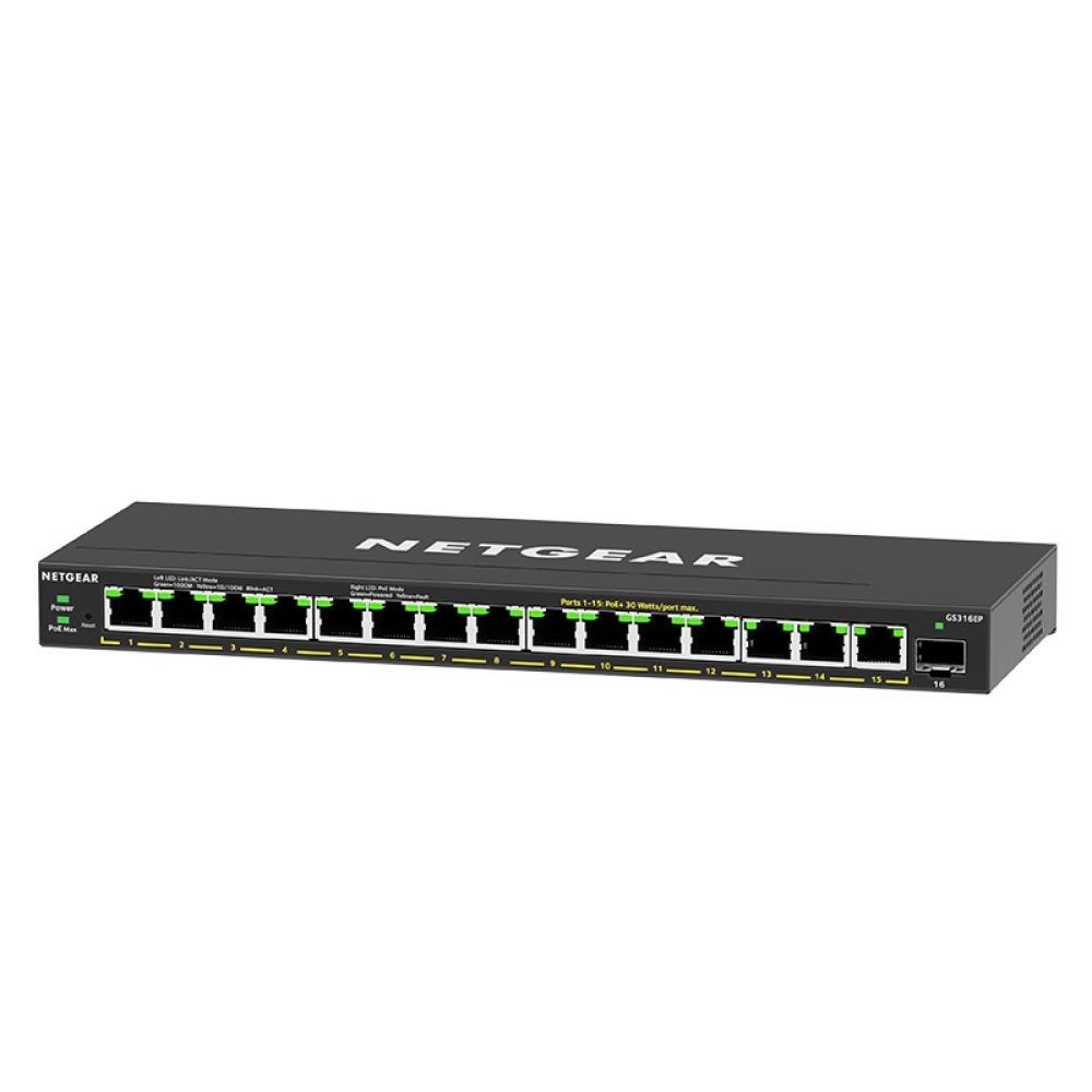 NETGEAR - GS316EP-100PES switch Gestionado Gigabit Ethernet (10/100/1000) Energía sobre Ethernet (PoE) Negro
