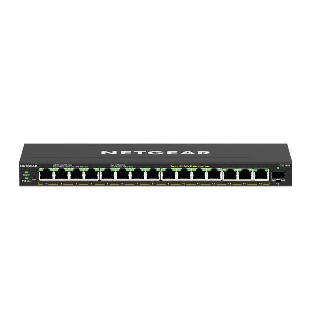 NETGEAR - GS316EP-100PES switch Gestionado Gigabit Ethernet (10/100/1000) Energía sobre Ethernet (PoE) Negro
