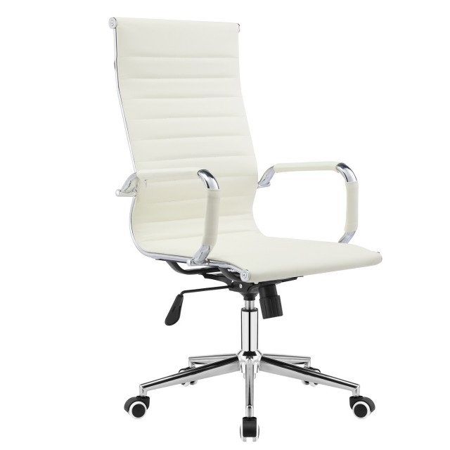 Sillón de oficina VARSOVIA, alto, gas, basculante, similpiel crema