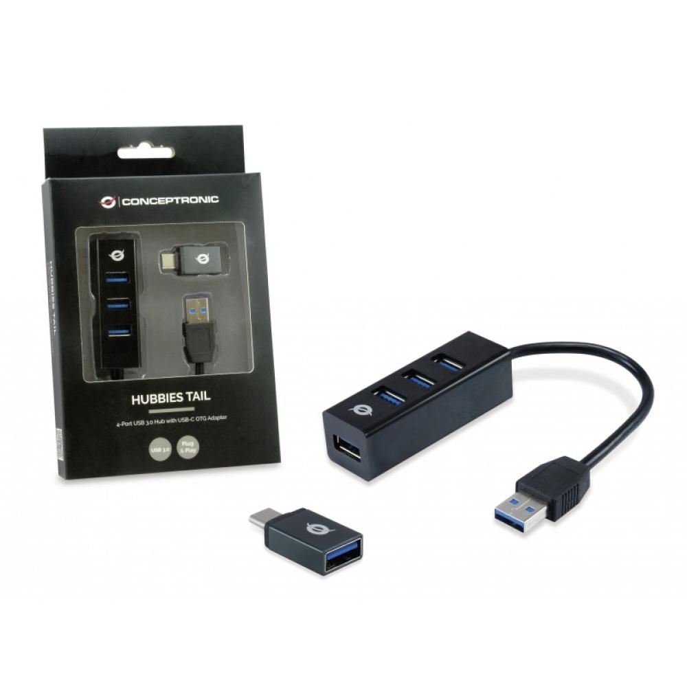 Conceptronic - HUBBIES04B hub de interfaz USB 3.2 Gen 1 (3.1 Gen 1) Type-A 5000 Mbit/s Negro