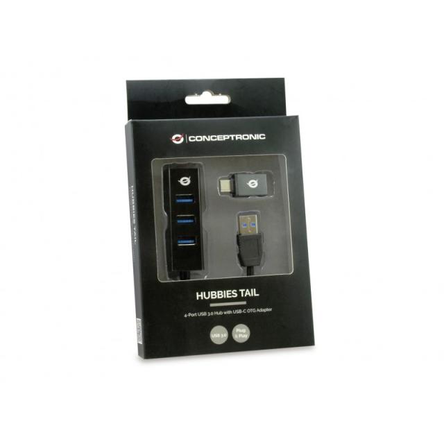 Conceptronic - HUBBIES04B hub de interfaz USB 3.2 Gen 1 (3.1 Gen 1) Type-A 5000 Mbit/s Negro