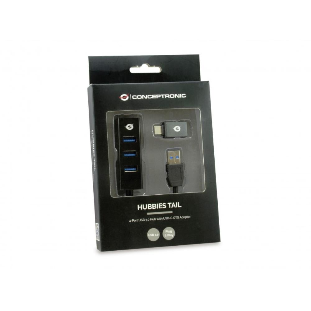 Conceptronic - HUBBIES04B hub de interfaz USB 3.2 Gen 1 (3.1 Gen 1) Type-A 5000 Mbit/s Negro
