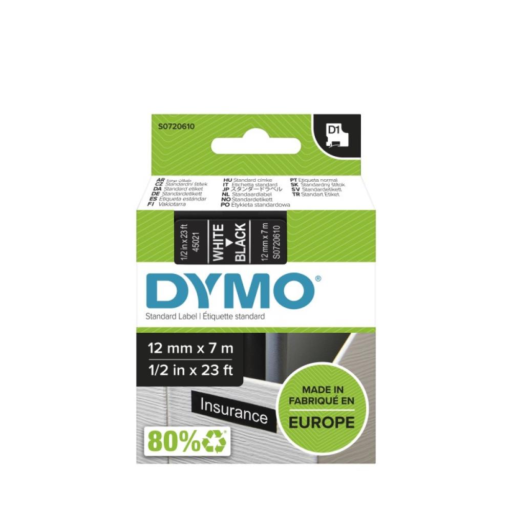 DYMO - D1 - Etiquetas estándar - Blanco sobre negro - 12mm x 7m