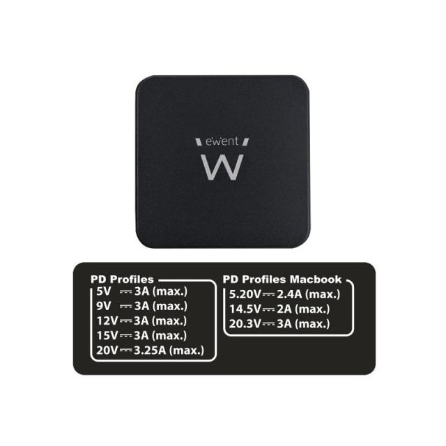 Ewent - EW3980 adaptador e inversor de corriente Interior 65 W Negro