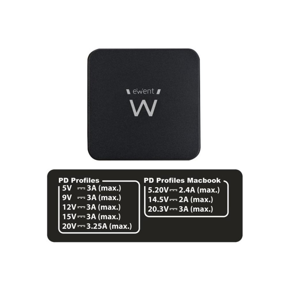 Ewent - EW3980 adaptador e inversor de corriente Interior 65 W Negro