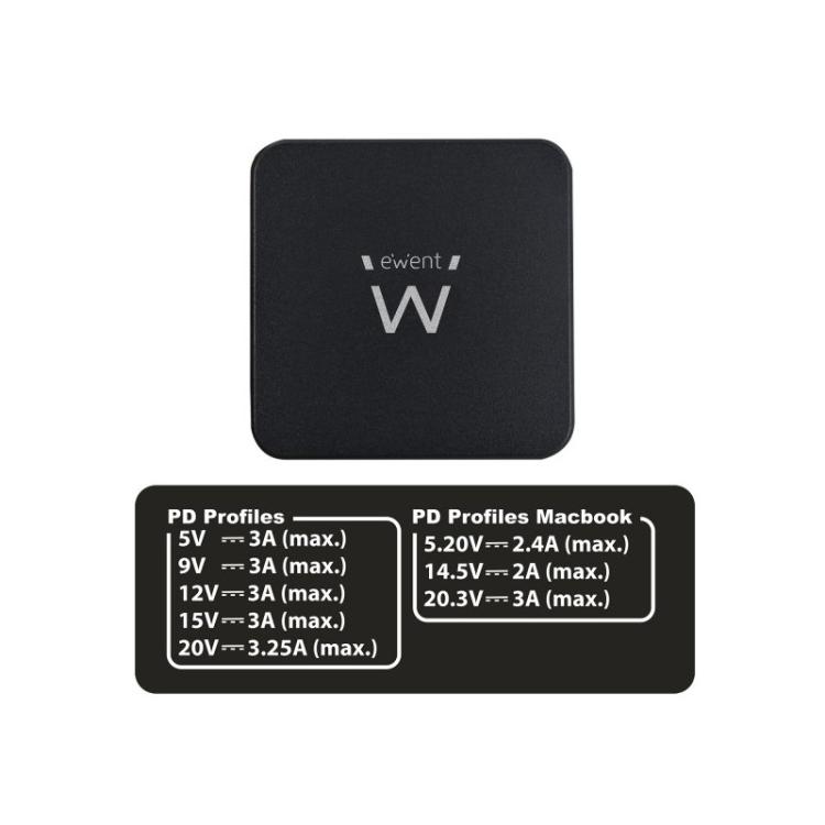 Ewent - EW3980 adaptador e inversor de corriente Interior 65 W Negro