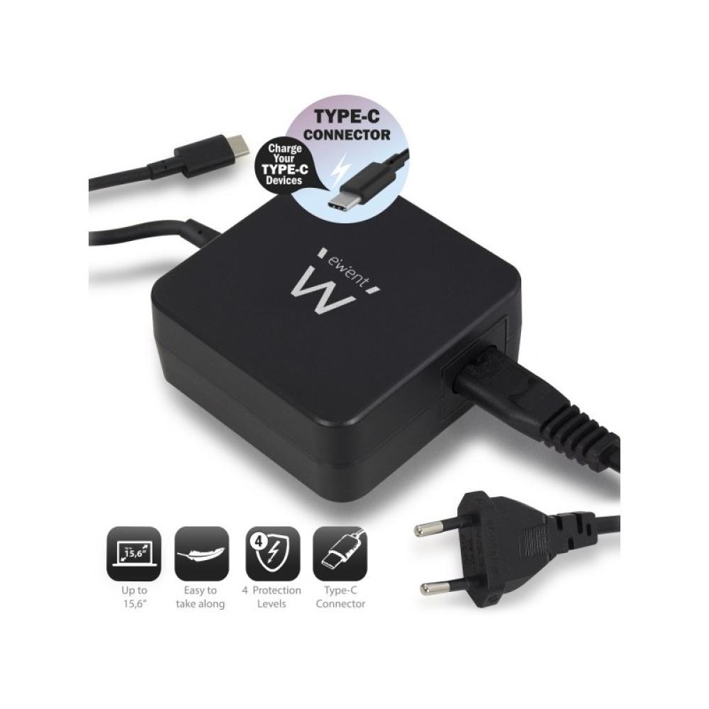 Ewent - EW3980 adaptador e inversor de corriente Interior 65 W Negro