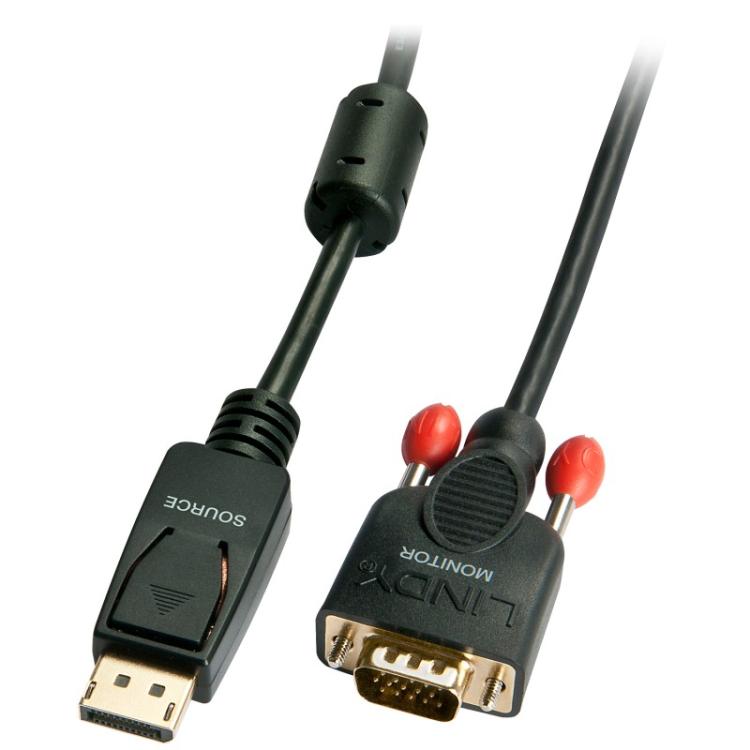 Lindy - 41940 adaptador de cable de vídeo 0,5 m VGA (D-Sub) DisplayPort Negro