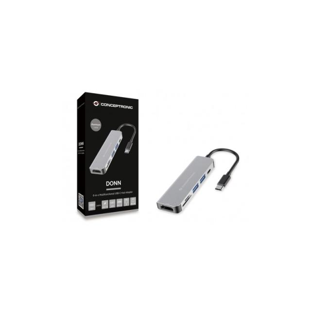 Conceptronic - DONN02G base para portátil y replicador de puertos USB 3.2 Gen 1 (3.1 Gen 1) Type-C Aluminio