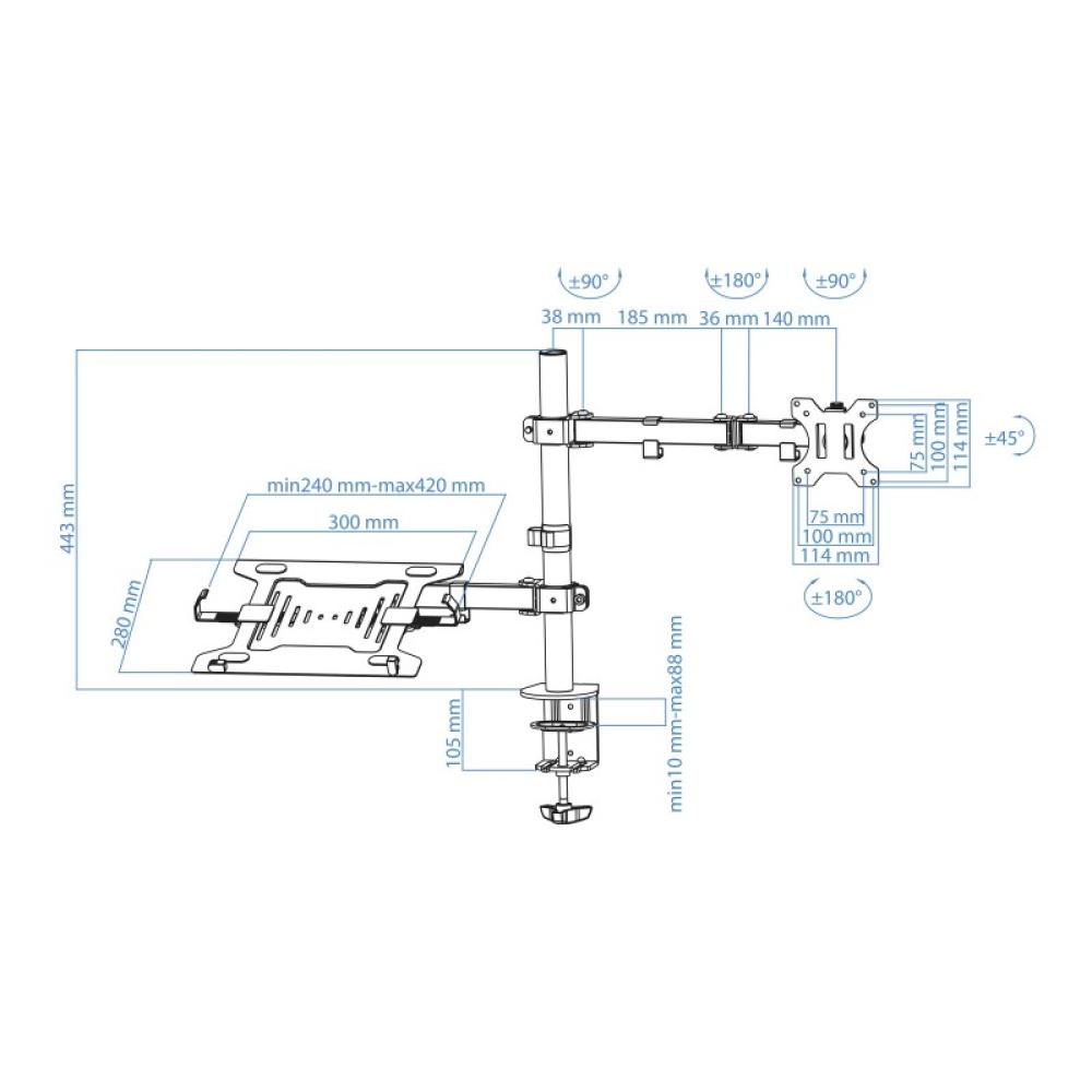 TooQ - Soporte de mesa para pantalla 13"-32" y portátil