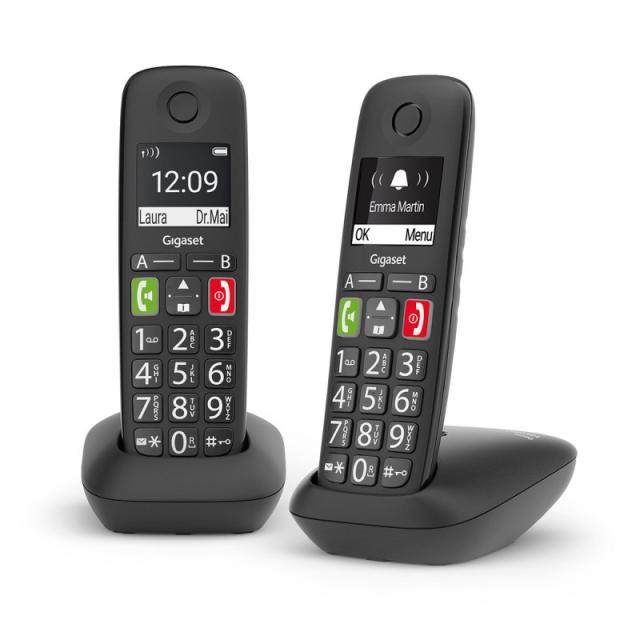Gigaset - E290 Duo Teléfono DECT/analógico Identificador de llamadas Negro