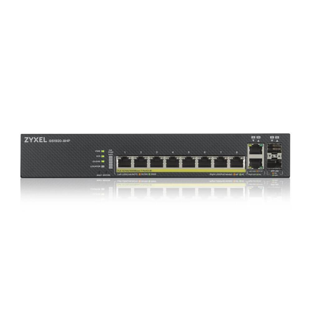 Zyxel - GS1920-8HPV2 Gestionado Gigabit Ethernet (10/100/1000) Energía sobre Ethernet (PoE) Negro
