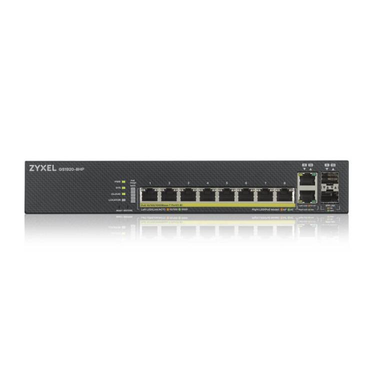 Zyxel - GS1920-8HPV2 Gestionado Gigabit Ethernet (10/100/1000) Energía sobre Ethernet (PoE) Negro