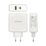 AISENS - Cargador 48 W, 1x USB-C PD3.0 30 W, 1x USB-A QC3.0 18 W, Blanco