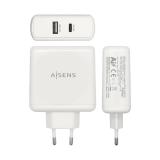 AISENS - Cargador 57 W, 1x USB-C PD3.0 45 W, 1x USB-A 5 V / 2.4 A 12 W, Blanco