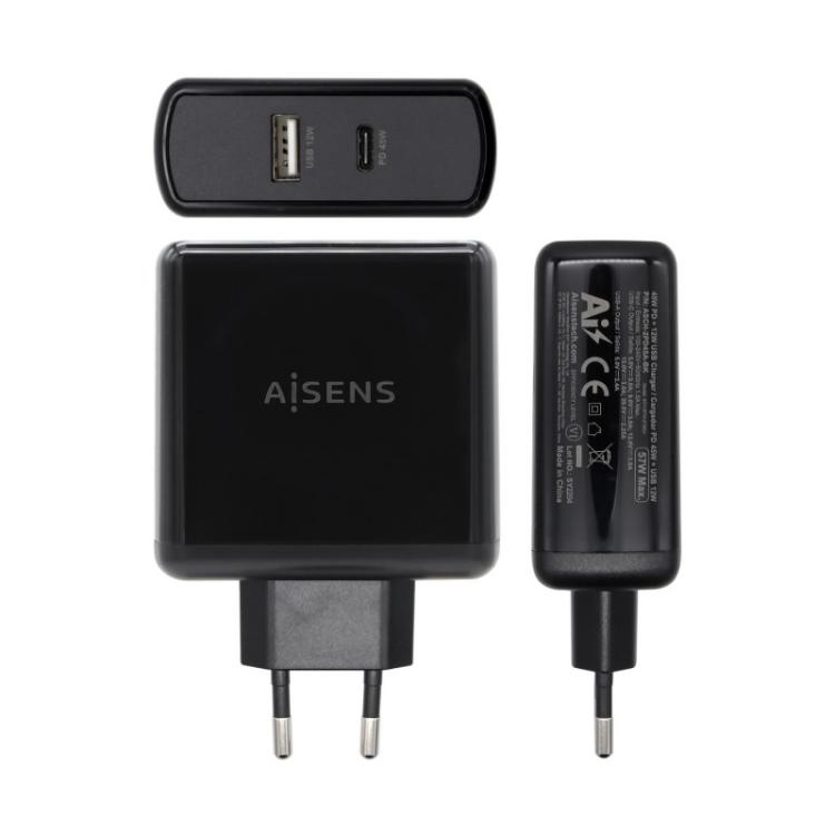 AISENS - ASCH-2PD45A-BK cargador de dispositivo móvil GPS, Mando para videojuegos, MP3, MP4, Teléfono móvil, Portátil, Smartphon