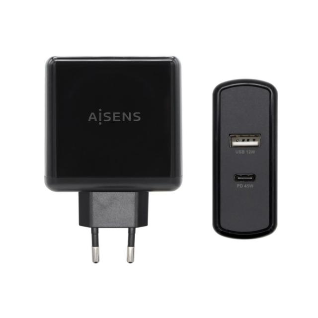 AISENS - ASCH-2PD45A-BK cargador de dispositivo móvil GPS, Mando para videojuegos, MP3, MP4, Teléfono móvil, Portátil, Smartphon