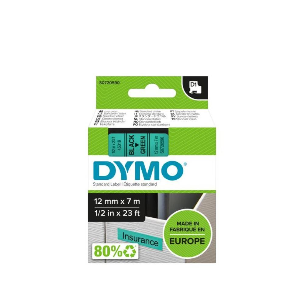 DYMO - D1 - Etiquetas estándar - Negro sobre verde - 12mm x 7m
