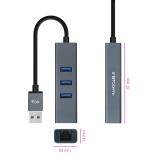 Nanocable - Conversor USB 3.0 a Ethernet Gigabit + 3XUSB 3.0, Aluminio, Gris, 15 cm