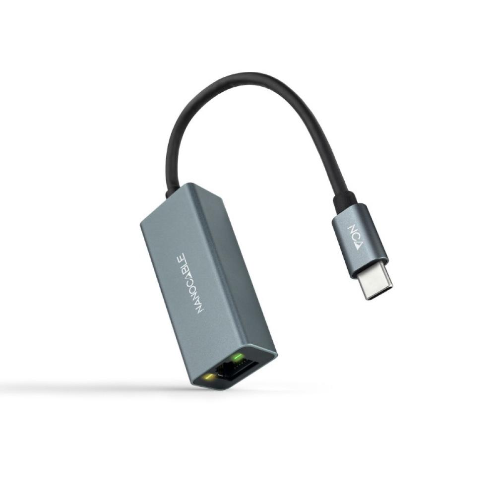 Nanocable - Conversor USB-C a Ethernet Gigabit 10/100/1000 Mbps, Aluminio, Gris, 15 cm