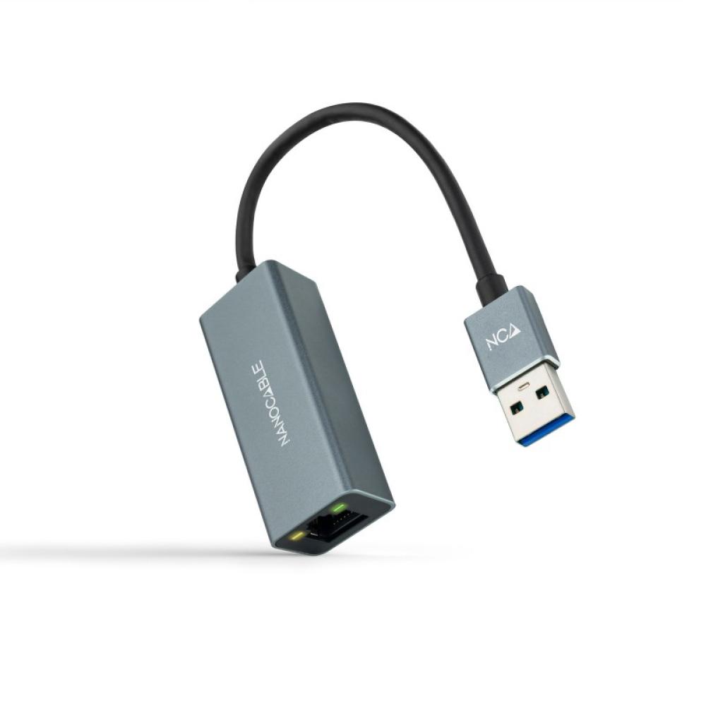 Nanocable - Conversor USB 3.0 a Ethernet Gigabit 10/100/1000 Mbps, Aluminio, Gris, 15 cm