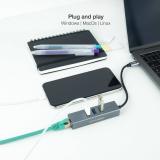 Nanocable - Conversor USB-C a Ethernet Gigabit + 3XUSB 3.0, Aluminio, Gris, 15 cm
